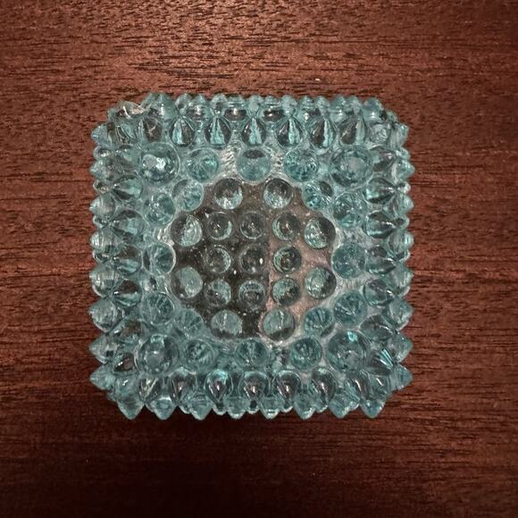 Vintage Blue Hobnail Glass Salt Cellar Square Ashtray Trinket Dish Retro MCM VTG - Picture 7 of 14